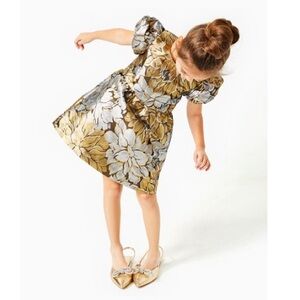 Lilly Pulitzer Gold and Silver Floral Kids Formal Dress